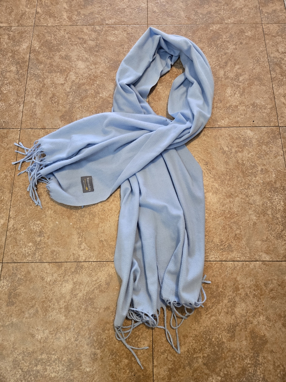 Watson & Co 100% Cashmere Fringe Scarf Shawl Wrap Light Powder Blue Unisex